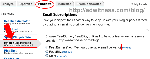 設定FeedBurner中的Email訂閱功能